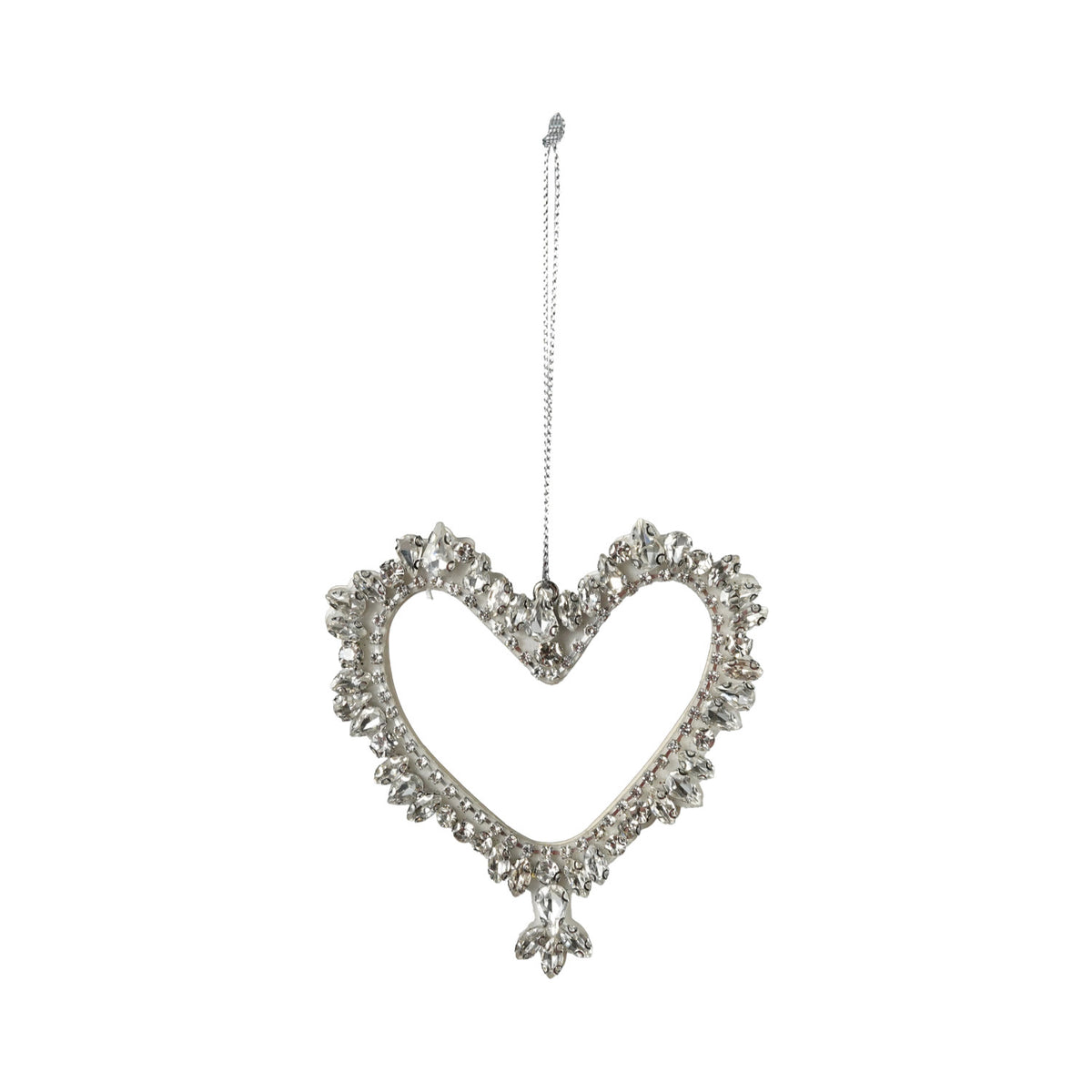 Metal Heart Ornament with Acrylic Jewels, Silver Finish