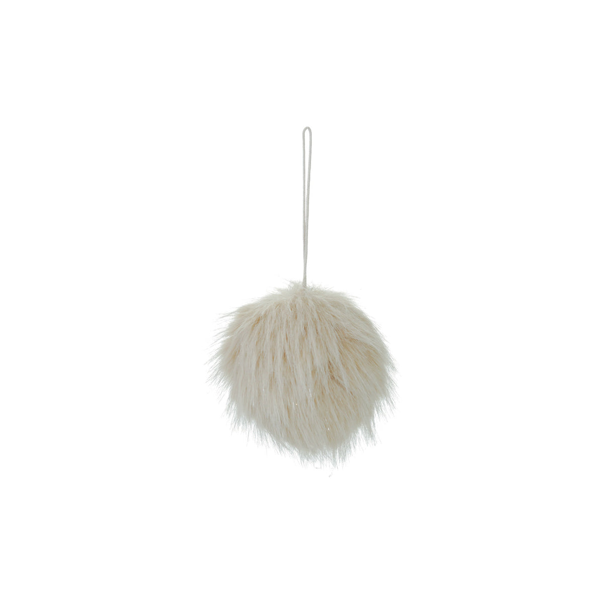 Faux Fur Pom Pom Ornament-Cream Glitter
