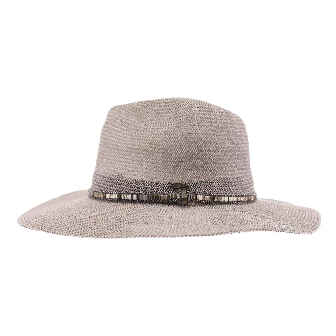 Knit Multi Thread Rhinestone Band Panama Hat KP014: Lt. Grey