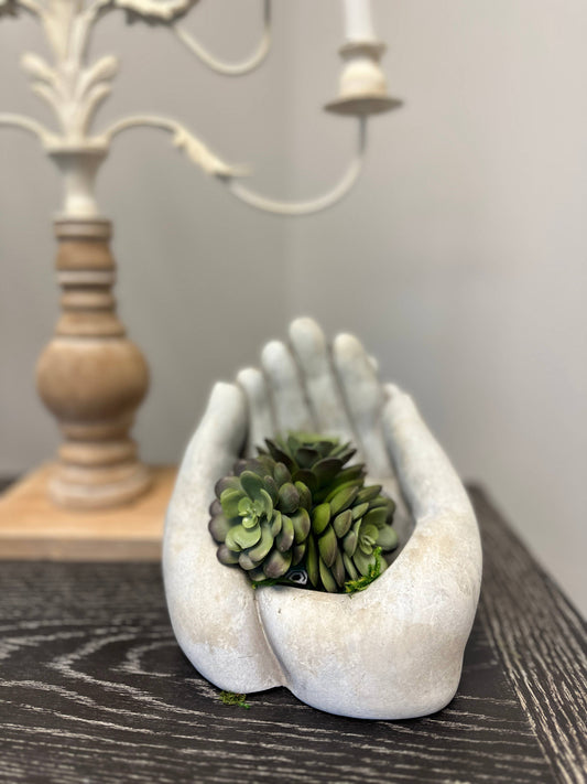 Cement Hands Planter/Candle Holder