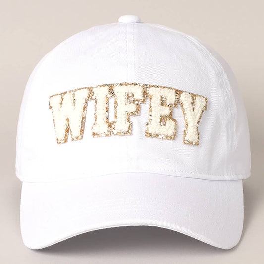 WIFEY Chenille Letter Patch Cotton Baseball Cap: One Size / WHITE